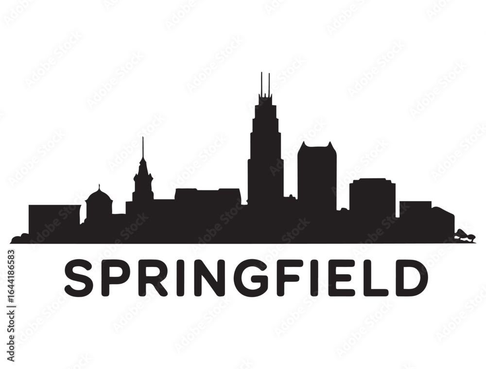 Fototapeta premium Springfield skyline silhouette. Landscape Springfield, Ilinois. Vector illustration. Vector black silhouette. with white background.