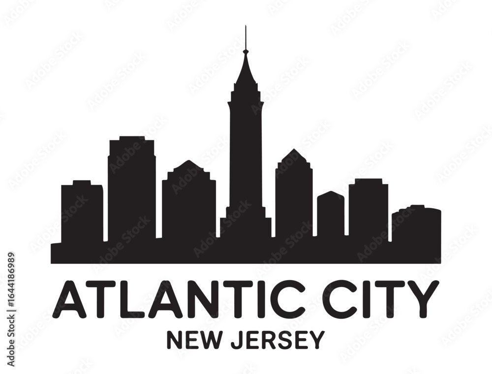 Fototapeta premium Atlantic city skyline silhouette. Landscape Atlantic city, New Jersey. Vector illustration. Vector black silhouette. with white background.