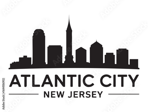 Atlantic city skyline silhouette. Landscape Atlantic city, New Jersey. Vector illustration. Vector black silhouette. with white background.