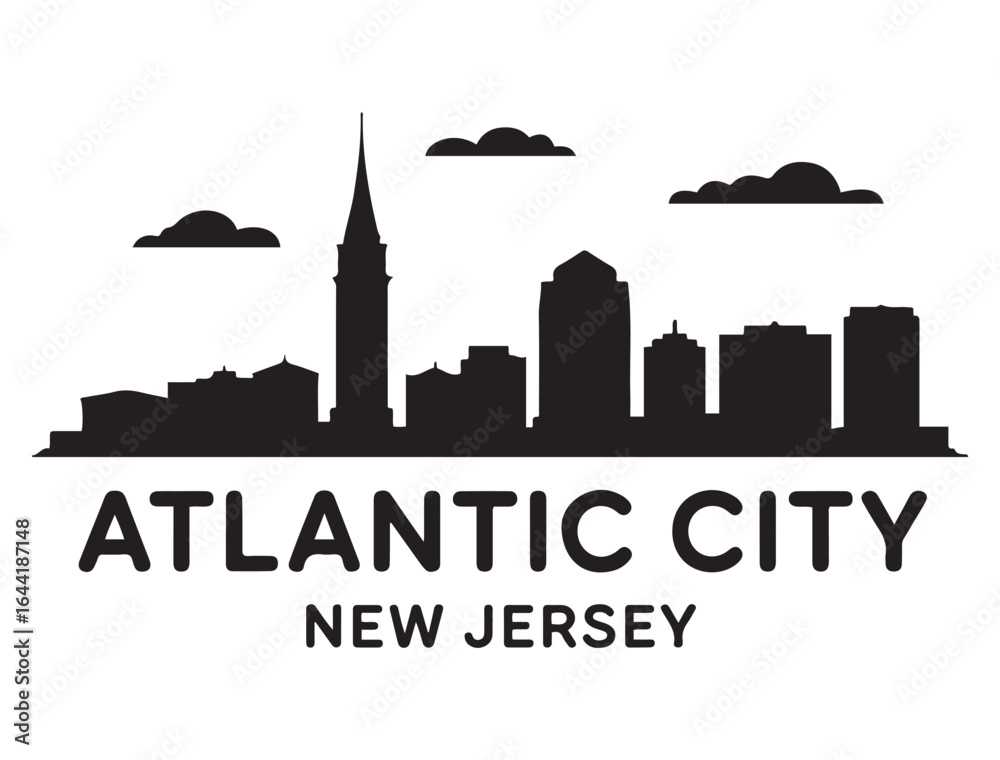 Fototapeta premium Atlantic city skyline silhouette. Landscape Atlantic city, New Jersey. Vector illustration. Vector black silhouette. with white background.
