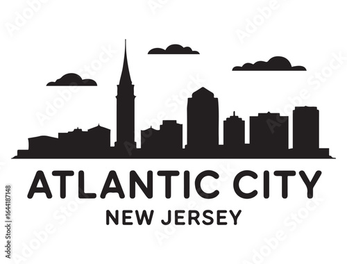 Atlantic city skyline silhouette. Landscape Atlantic city, New Jersey. Vector illustration. Vector black silhouette. with white background.