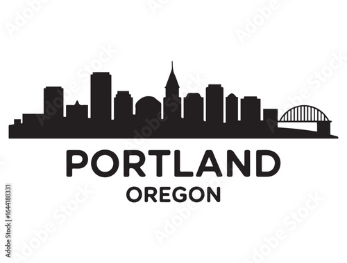 Portland skyline silhouette. Landscape Portland, Oregon. Vector illustration. Vector black silhouette. with white background.