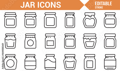 Set of Line Icons Featuring Jars, Bottles, and Containers