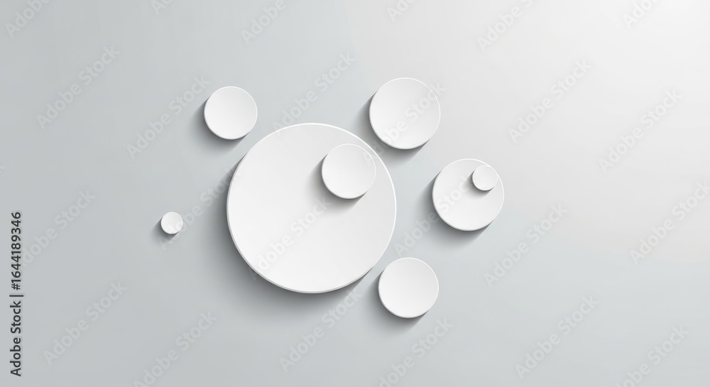 Minimalist arrangement of white circles on a gray background for presentation Minimalist arrangement of white circles on a gray background for presentation
