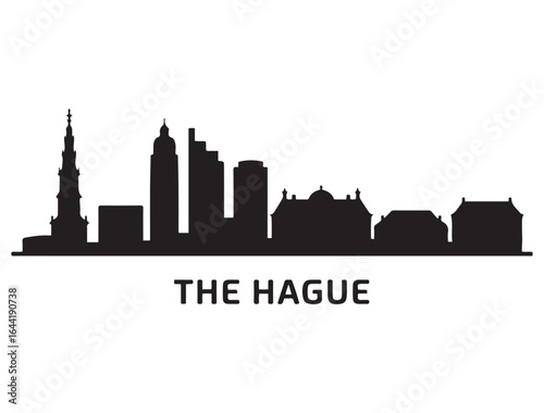 The Hague skyline silhouette. Landscape The Hague, Netherlands. Vector illustration. Vector black silhouette. with white background.