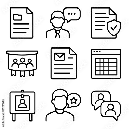 Organizational Communication Icons. Line style icons of internal organizational communication: memo to department icon, manager