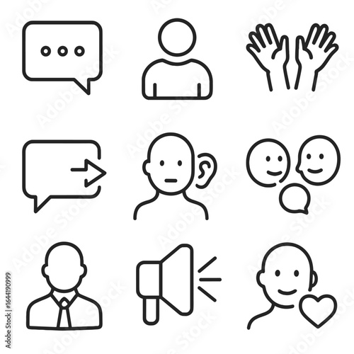 Interpersonal Communication Icons. Line style icons of interpersonal communication styles: assertive speech bubble, passive person