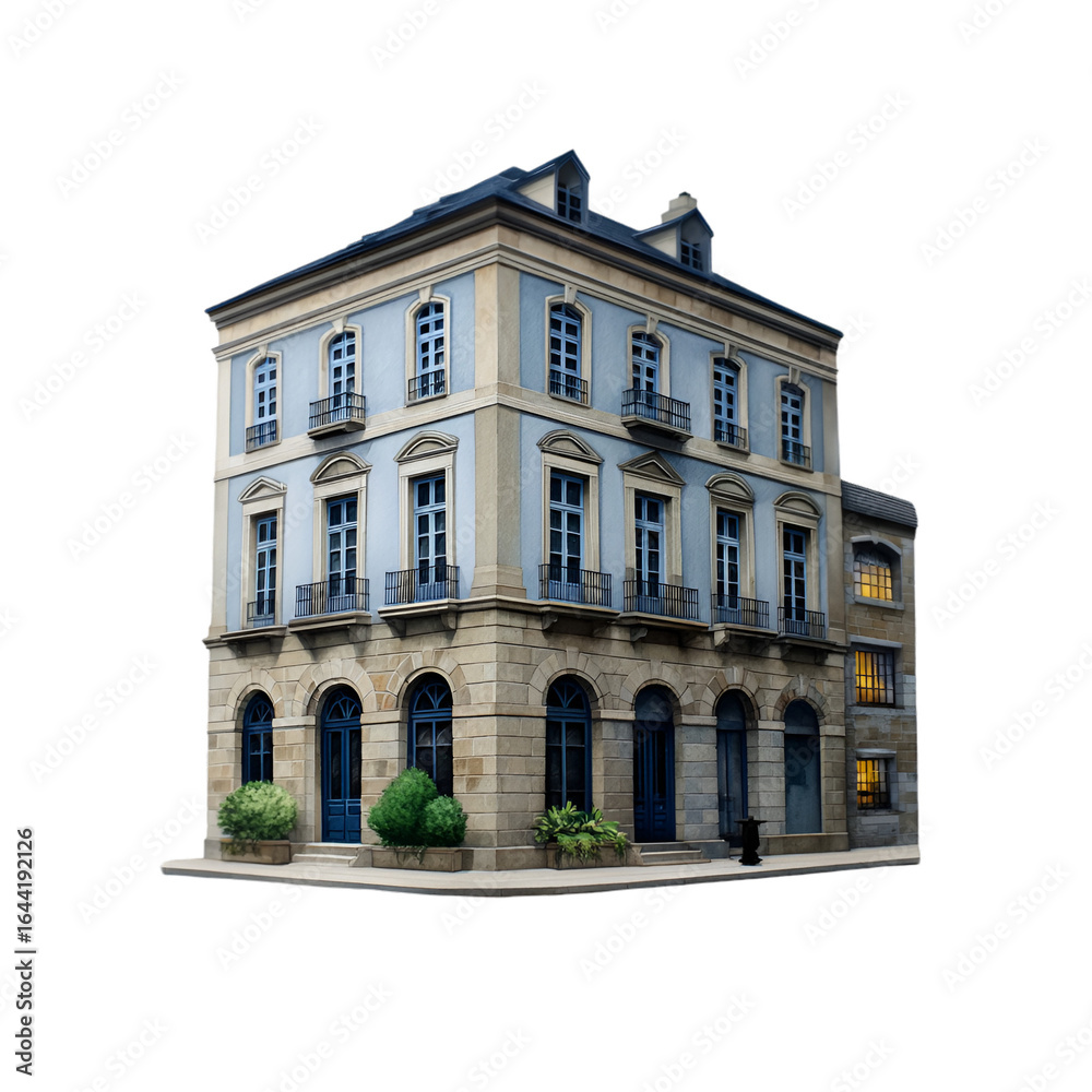 Fototapeta premium Detailed architectural rendering of a classic building isolated on transparent background