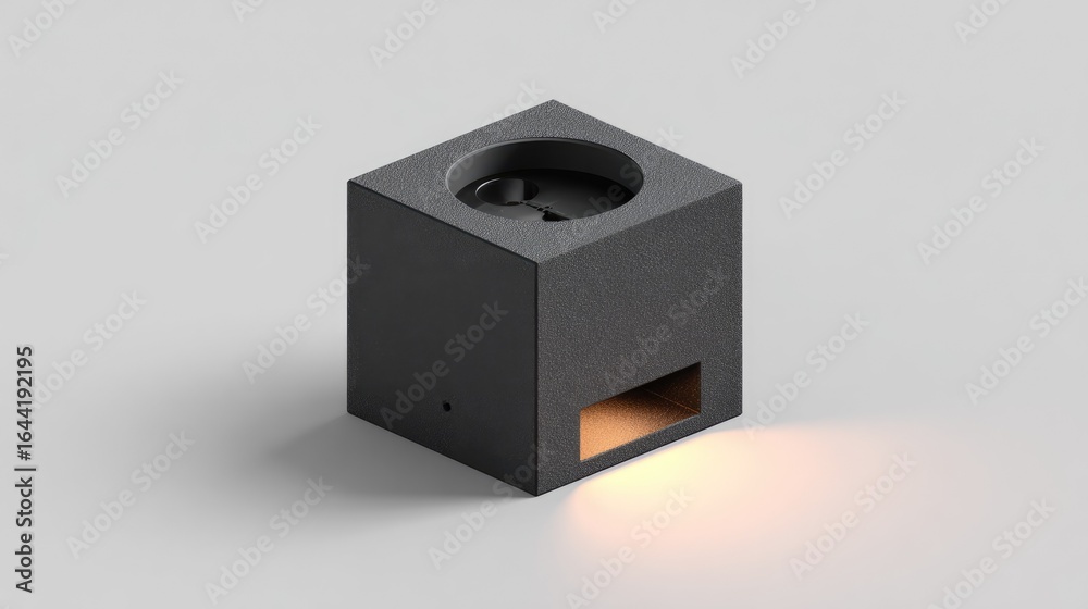Obraz premium Dark gray cube-shaped object with an illuminated interior.