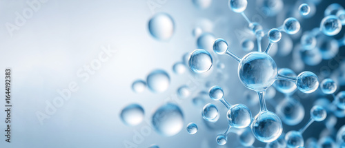 Scientific molecule structure banner, peptide bond formation, cosmetic nanoscience, skincare innovation, biomedical background, anti-aging research, active ingredient design, copy space