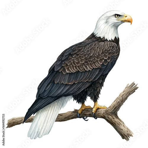 Bald Eagle, watercolor drawing vector, isolated on a white background.