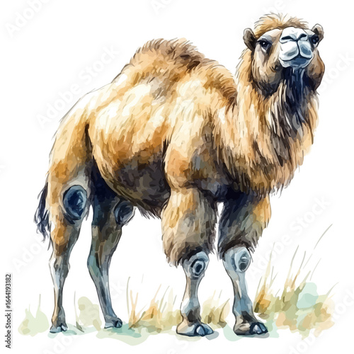 Bactrian Camel, watercolor vector, isolated on a white background.