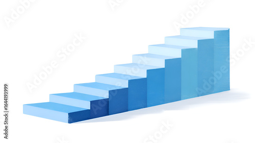 Ascending Blue 3D Staircase Gradient Steps Representing Growth Progress Success Development White Background Digital Illustration