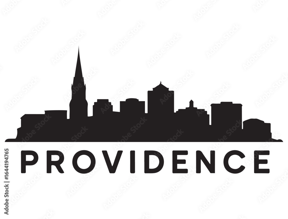 Obraz premium Providence skyline silhouette. Landscape Providence, Rhode Island. Vector illustration. Vector black silhouette. with white background.