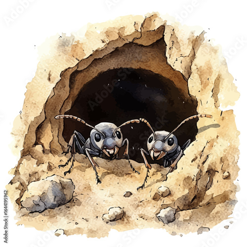 Ant Farm, watercolor clipart vector, isolated on a white background.