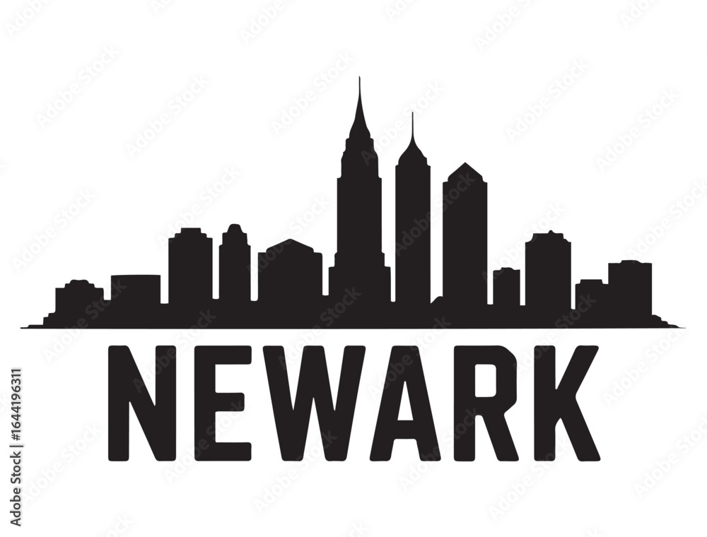Obraz premium Newark skyline silhouette. Vector illustration. Vector black silhouette. with white background.