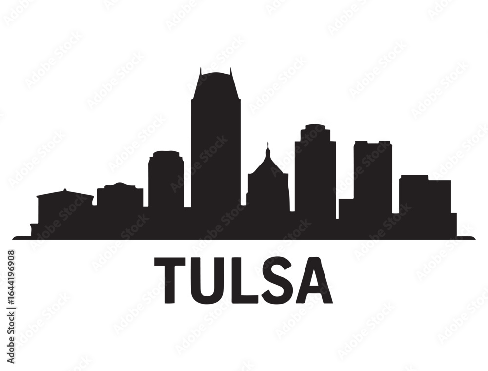 Naklejka premium Tulsa skyline silhouette. Vector illustration. Vector black silhouette. with white background.