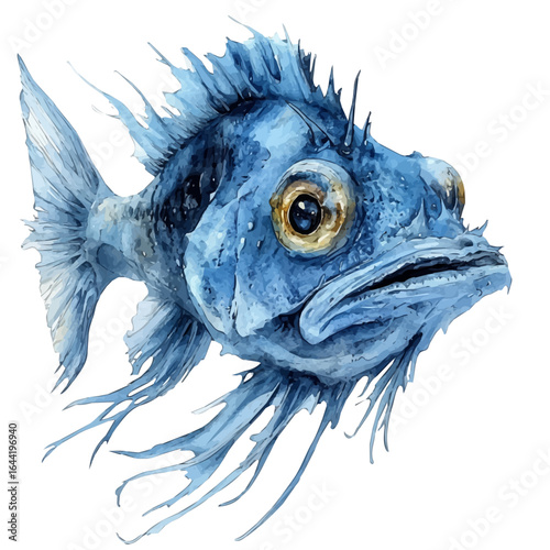 Anglerfish, watercolor drawing vector, isolated on a white background.