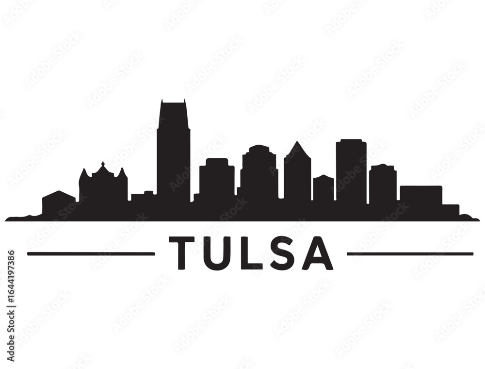 Naklejka premium Tulsa skyline silhouette. Vector illustration. Vector black silhouette. with white background.