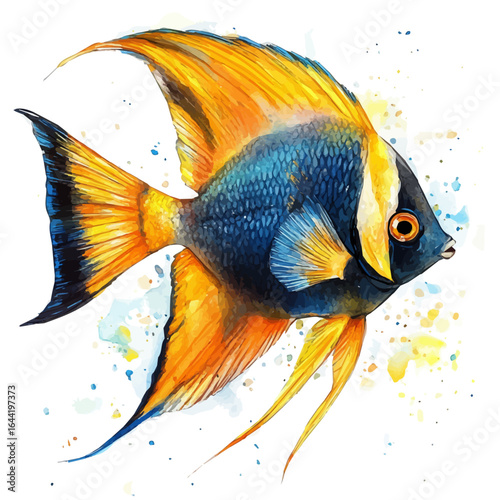 Angelfish, watercolor clipart vector, isolated on a white background.