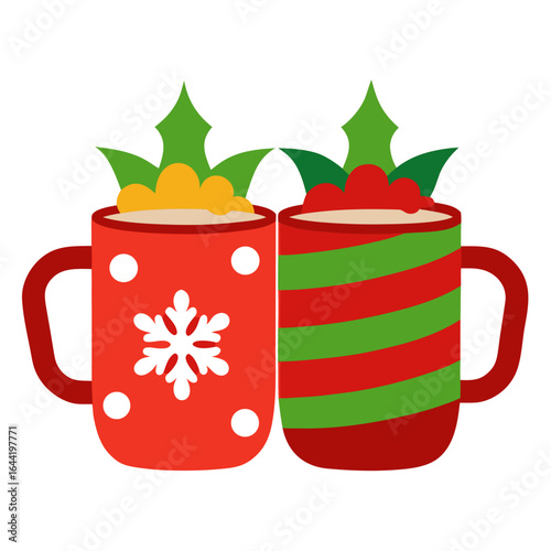 Christmas Mugs on White Background