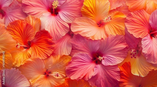 A tropical hibiscus flower pattern with vibrant pink and orange hues, exotic and lively