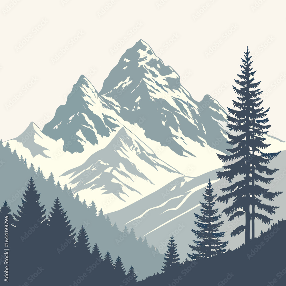 Fototapeta premium Minimal snow-covered mountain shapes, abstract vector, muted winter palette. 
