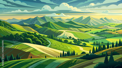 Rolling green hills stretch endlessly beneath the soft New Zealand sky, forming a high-resolution panoramic landscape where sunlight paints gentle shadows across the Northern Island’s serene, pastoral