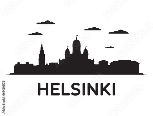 Helsinki skyline silhouette. Landscape Helsinki, Finland. Vector illustration. Vector black silhouette. with white background.