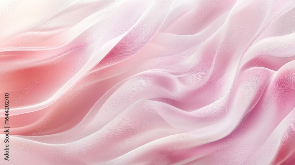 Fototapeta premium Elegant Pastel Fabric: Delicate fabric, swirling and flowing gracefully in soft pastel shades of pink, evokes a sense of ethereal beauty and subtle elegance.