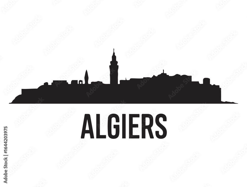 Fototapeta premium Algiers skyline silhouette. Vector illustration. Vector black silhouette. with white background.