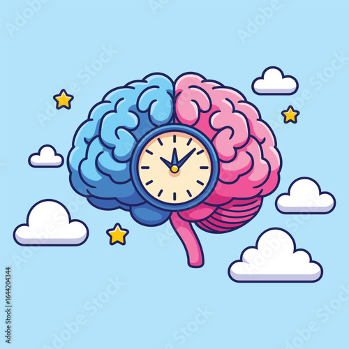 Brain Model with Clock Circadian Rhythms and Sleep Cycle Concept Vector Illustration