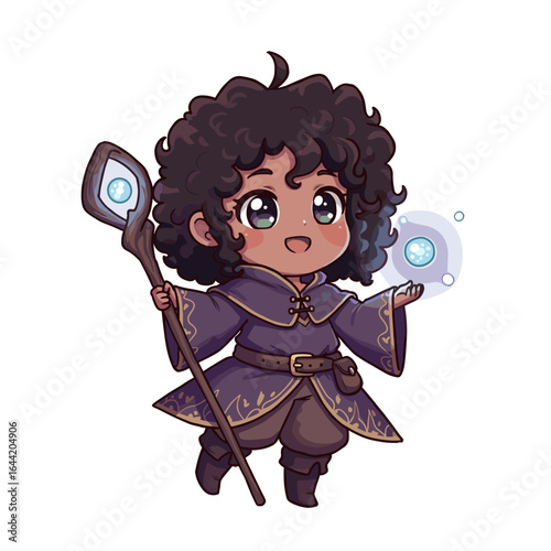 Cute black mage illustration on a white background
