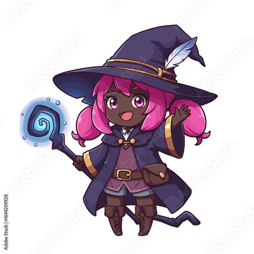 Cute black mage illustration on a white background