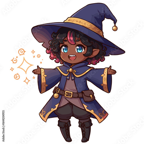 Cute black mage illustration on a white background