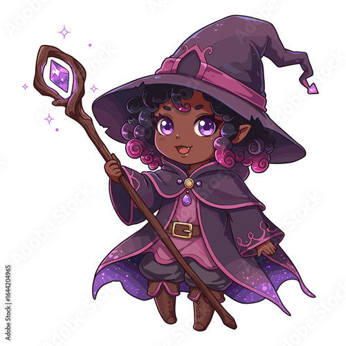 Cute black mage illustration on a white background