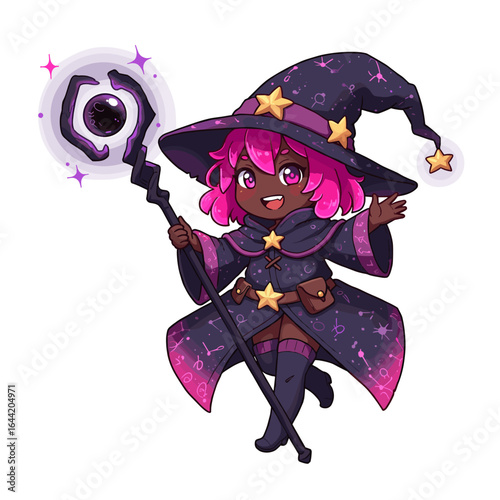 Cute black mage illustration on a white background