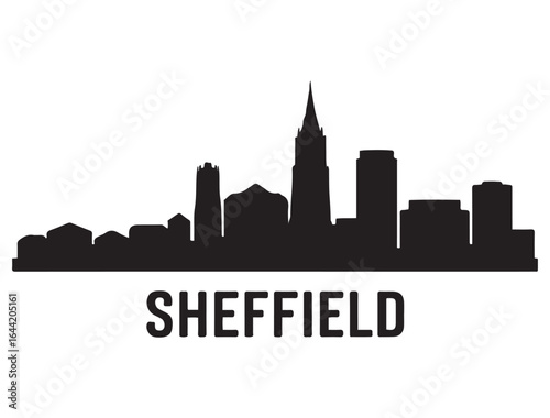 Sheffield skyline silhouette. Vector illustration. Vector black silhouette. with white background.