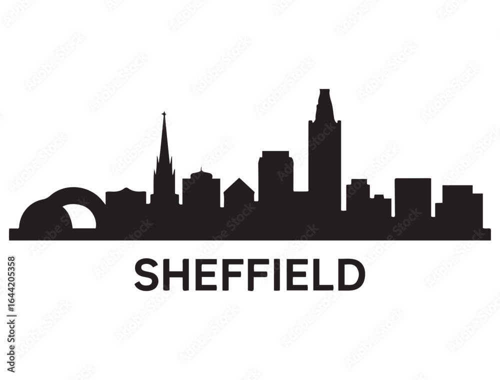 Obraz premium Sheffield skyline silhouette. Vector illustration. Vector black silhouette. with white background.