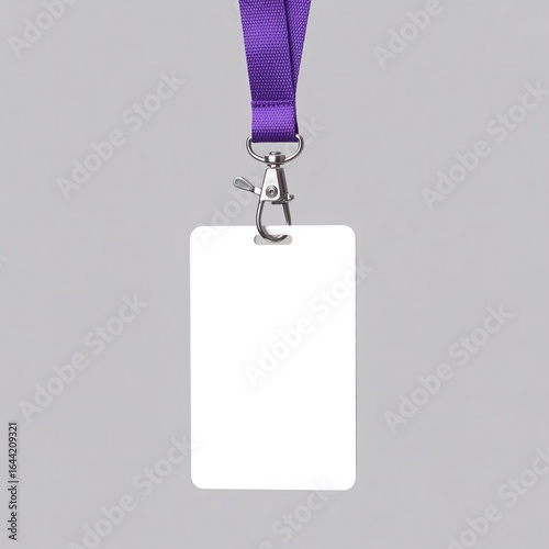 Purple lanyard holding blank white identification card
