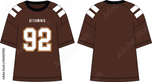 mens oversized round neck varsity number print graphic t shirt flat sketch vector illustration cad mockup