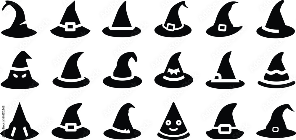 Witch Hat Silhouette Icon Set – Halloween, Magic, Costume, Pointed, Vector, Icon Witch Hat Silhouette Icon Set – Halloween, Magic, Costume, Pointed, Vector, Icon
