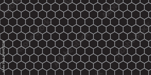 Black metal chain link fence seamless pattern with hexagonal cell mesh and geometric structure