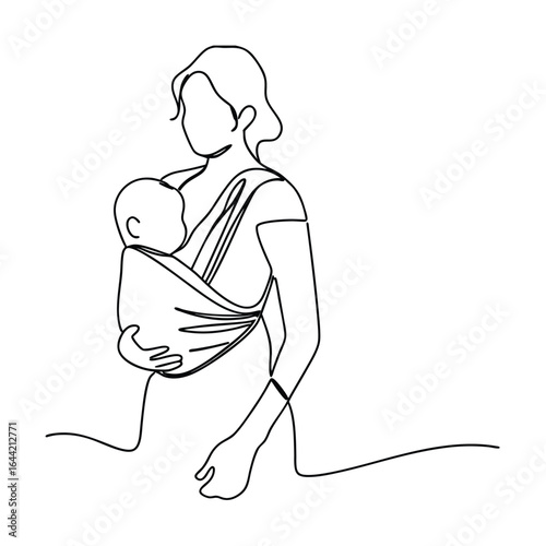 Mother holding baby in sling carrying parenting