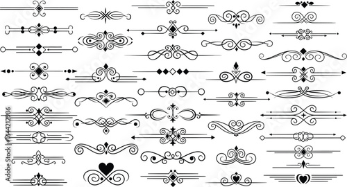 Hand drawn dividers, vintage borders heart arrow. Hand-drawn ornamental winter dividers, leaf divider editable icons vector illustration