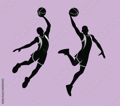 Two Silhouettes of Basketball Players Dunking jumping