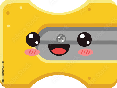Cute yellow pencil sharpener with kawaii face illustration vector design 