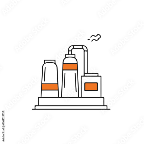 An illustration of a stylized industrial factory with smokestacks
