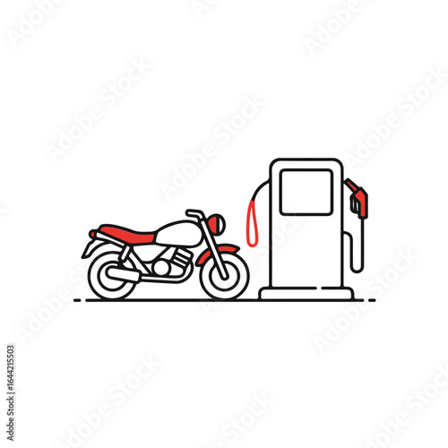 A stylized illustration depicting a motorcycle refueling at a gas pump.