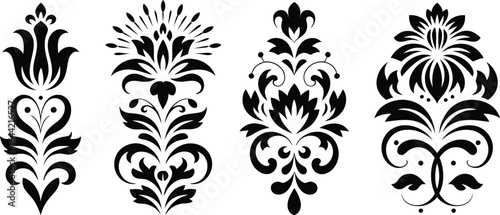 Elegant Black Floral Designs Four Decorative Elements for Creative Projects and Decor